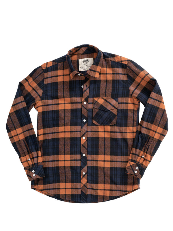 Navy and Rust Plaid Unisex Classic Flannel Shirt